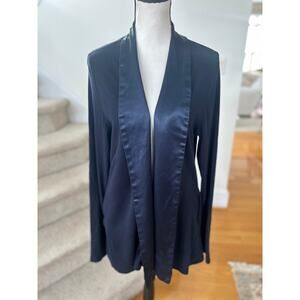 PJ Harlow Shelby Knit Navy Blue Satin Collar Lounge Cardigan Wrap